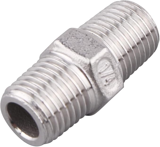 Hex Nipple 1/4 Inch Male NPT - DERPIPE Stainless Steel 304 Threaded Pipe Fitting for Brew Kit, Home Piping Application(Pack of 5)