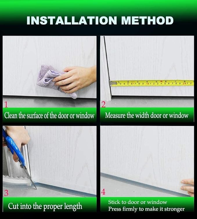 Door Weather Stripping Seal Strip, Door Draft Stopper for Door Frame, Window, Shower Door Bottom Seal, Strong Adhesive Silicone Weather Stripping for Weatherproofing and Noise Reduction, Black