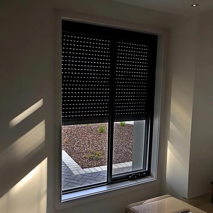 Retractable Storm Window Protection – Impact Roll Up Shutters for Homes, Patio, Counter, Metal Perforated Defense Panels (Brown)