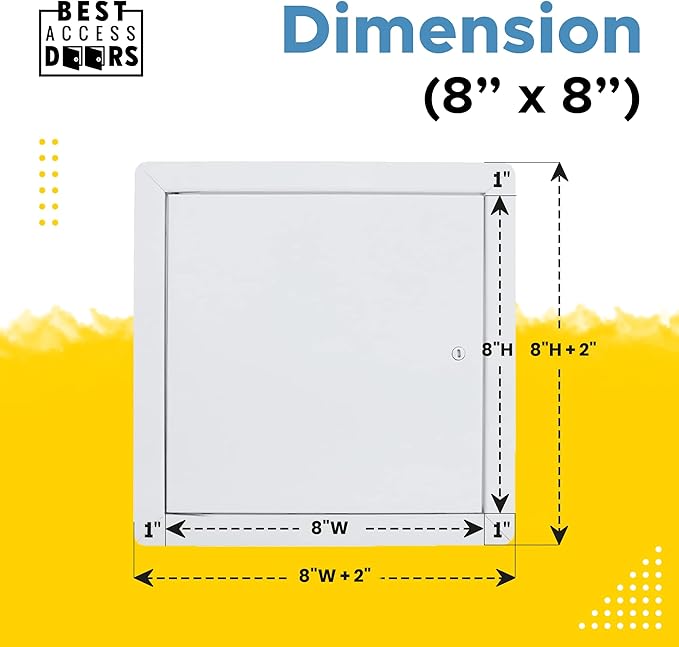 Best 8" x 8" Universal Access Panel – Flush Steel Door with Exposed Flange for Walls or Ceilings, 16-Gauge Cold Rolled Steel Frame, Screwdriver Cam Latch, White Powder-Coat Primer Finish, BA-UAP