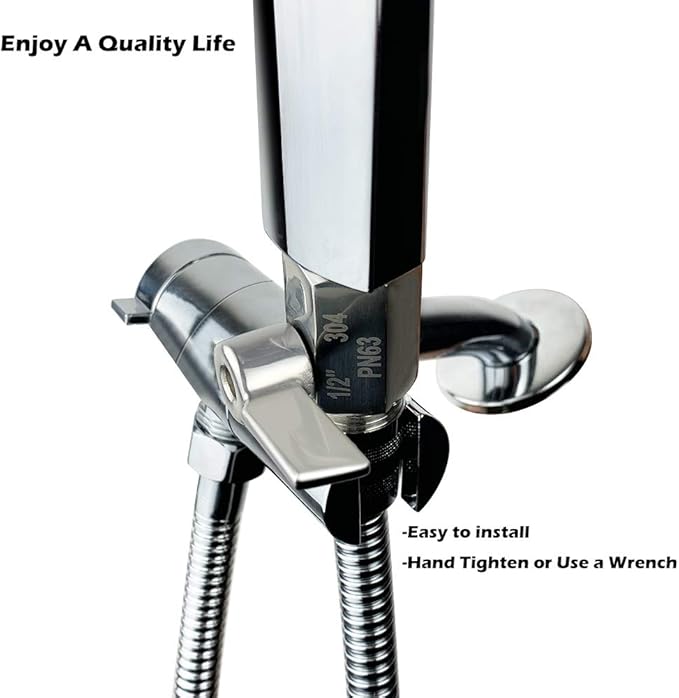 Showerhead Shut Off Valve with Stainless Handle, 304 Stainless Steel Mini Ball Valve(1/2" Female X Male) NPT Thread, Water Flow Control Valve Regulator Chrome, Shower Head Flow Control Valve