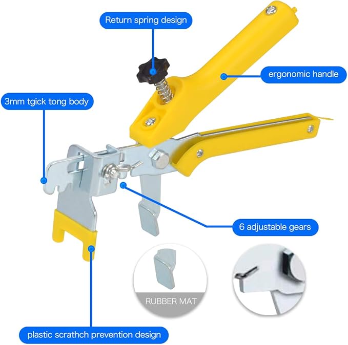 1/16 Inch Tile Leveling System Kit - 1500 Spacers & 300 Reusable Wedges with Floor Tiles Pliers - Professional Stone & Ceramic Tile Installation Tools (300+1500, 1/16)