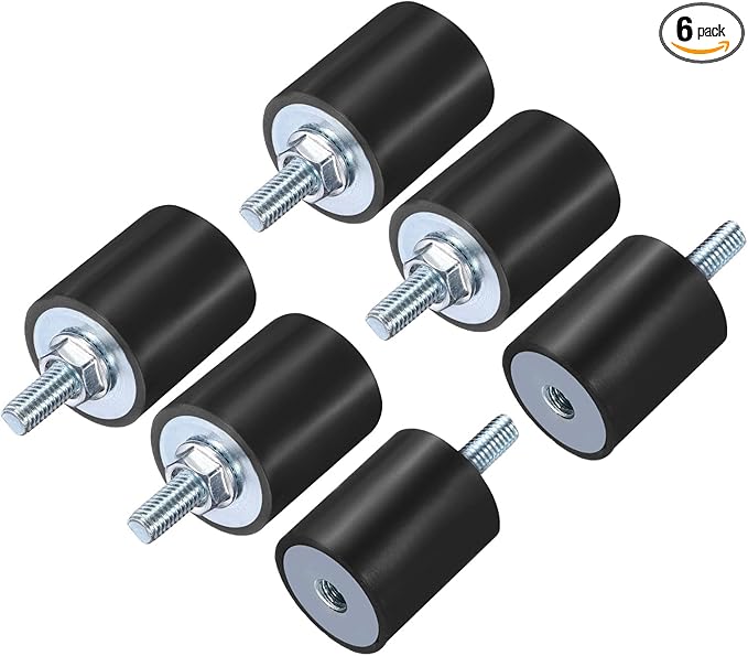 uxcell 6pcs M6x18mm Rubber Isolator Mounts with Studs 25x30mm Male Female Vibration Shock Absorber Zinc Plated Cylindrical Thread Mounts Anti Vibration Isolators with 6pcs M6 Lock Nuts