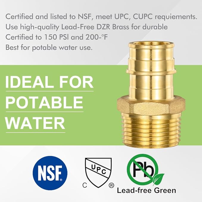 5 Pack Brass Expansion Male Adapter, 3/4 Inch Male NPT to 3/4 Inch PEX-A Brass Expansion PEX-A Fittingse,NSF/ANSI 61 NSF 372 Certificate, ASTM F1960 Certified