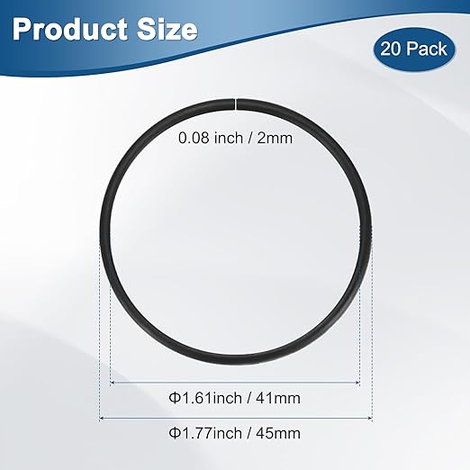 20-Pcak Nitrile Rubber O-Rings, 41mm ID, 45mm OD, 2mm Width, Metric Sealing Washer Gasket for Automotive Machine Plumbing/Faucet/Air or Gas Connections, Resists Oil and Heat