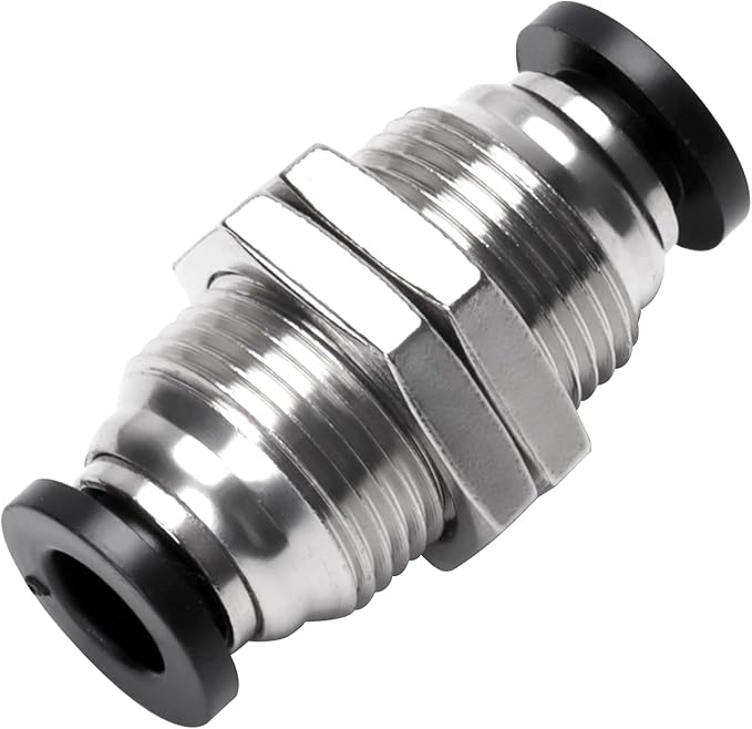 Bulkhead Union Push to Connect Tube Fitting 6mm Tube OD Double Threaded (5 Packs)
