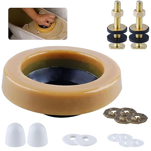 iFealClear Extra Thick Toilet Wax Ring Kit, Wax Ring with Brass Bolts, PE Flange and Retainer Washers, Ring Seal for Floor Outlet Toilet Bowls, Fits 3 Inch and 4 Inch Waste Lines