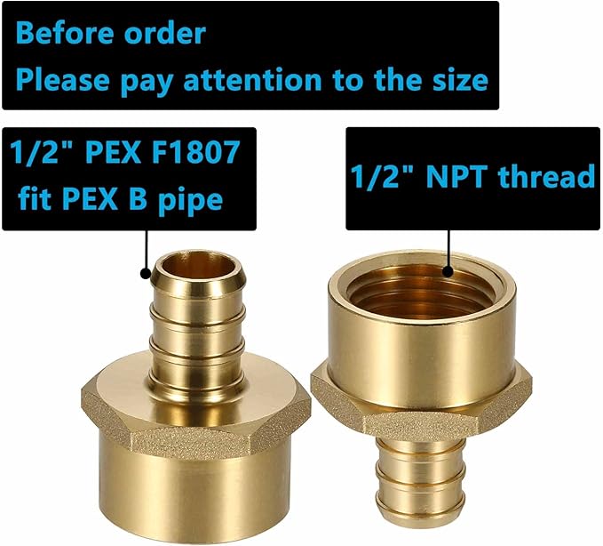 (15 Pack) Lidertik PEX Fittings 1/2 inch Female Adapter, 1/2" PEX-B F1807 x 1/2" NPT Female Threaded Adapter Brass