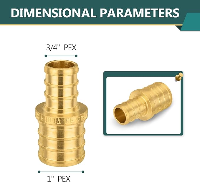 20-Pack PEX Fittings Niikappu 1"x3/4" Pex Straight Coupling, Brass Crimp Pipe Fittings for PEX Pipes, ASTM F1807