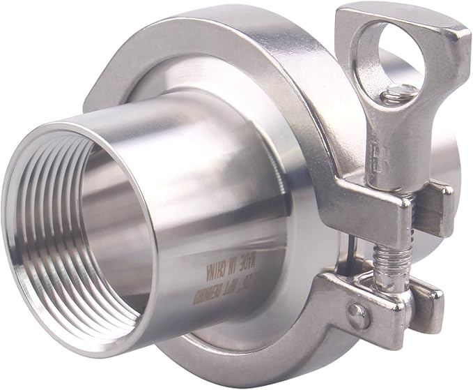 DERNORD 2 Pcs Sanitary Female Threaded Ferrule Pipe Fittings + SUS304 Tri-clamp (Tri-clover Clamp) + FKM Gasket (Female Threaded Pipe Size:1-1/4 Inch DN32)
