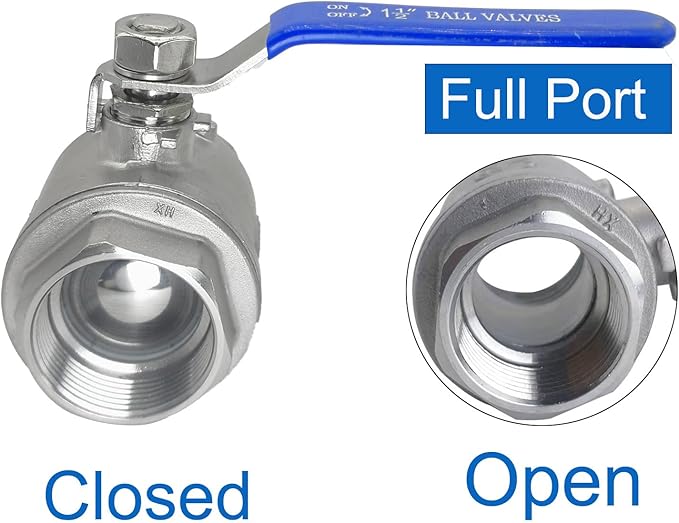 1-1/2" NPT Full Port Heavy Duty Ball Valve Stainless Steel 304 For Water,Oil and Gas with Blue Handles（1000WOG）