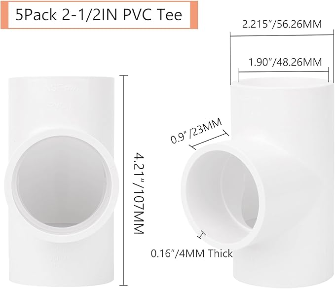 5Pack 3 Way 1-1/2" PVC Tee PVC Pipe Fittings Connector (Socket x Socket x Socket) Furniture Grade SCH40 1.50" PVC Tee Elbow Pipe Fitting Adapter for Water Supplies Build PVC Furniture Shelf
