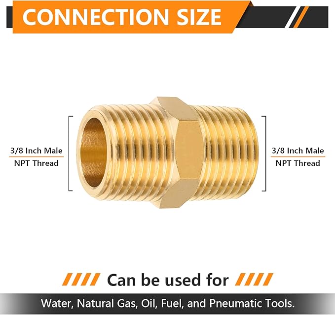 30-PCs HeSun Brass Hex Nipple Pipe Fitting, 3/8" NPT Male x 3/8" NPT Male Nipple Pipe Adapter(NPT012-30)