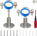 Kodilin 2PCS 304 Stainless Steel Wall Mount Ceiling Mount Pipe Supports,Suitable for OD Pipe 1-1/2"(42-45mm),Adjustable Height 50-100mm,Adjustable Pipe Strap Clamp with Screws