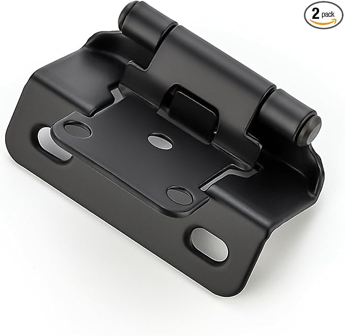Ravinte 2 Pack 1 Pairs Semi-Overlay 1/2 inch Self-Closing Face Frame Cabinet Hinges Matte Black Half Wrap-Around Kitchen Door Hinges Face Mount Cabinet Hardware