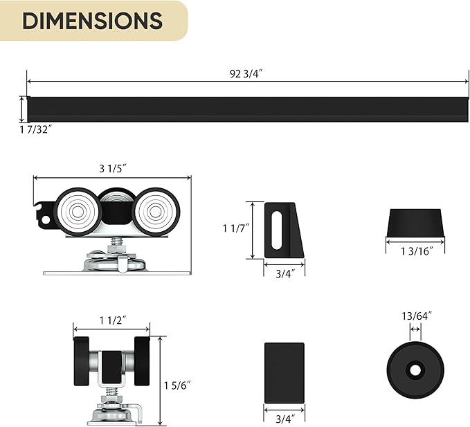 JUBEST 8FT Pocket Door Kit, Commercial Grade Sliding Pocket Door Hardware Kit, Aluminum Box Track 92.75", for Door 24"~48" Wide, Black Pocket Door Hardware,Easy to Install