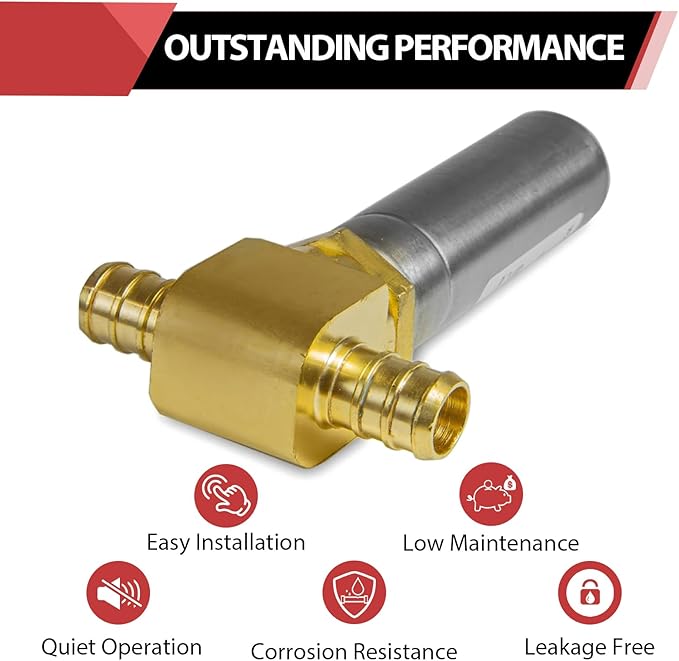 2-Pack EFIELD MH-221 Barb Pex Crimp Connection Tee Water Stainless Steel Hammer Arrestor, ASTM F1807,(HAMMER011-2PCS)