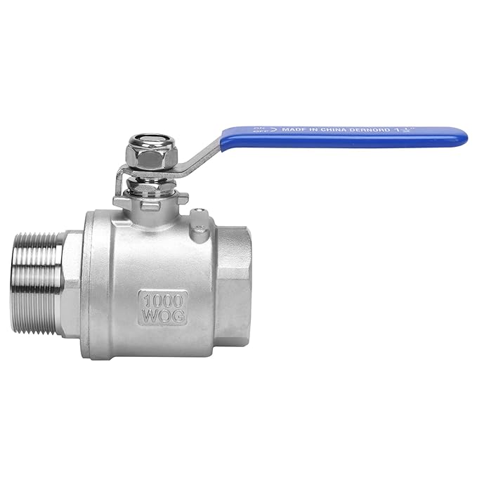 DERNORD 2 Pack Full Port Ball Valve 1-1/2 Inch - Male x Female Stainless Steel 304 Heavy Duty for Water, Oil, and Gas, 1000WOG
