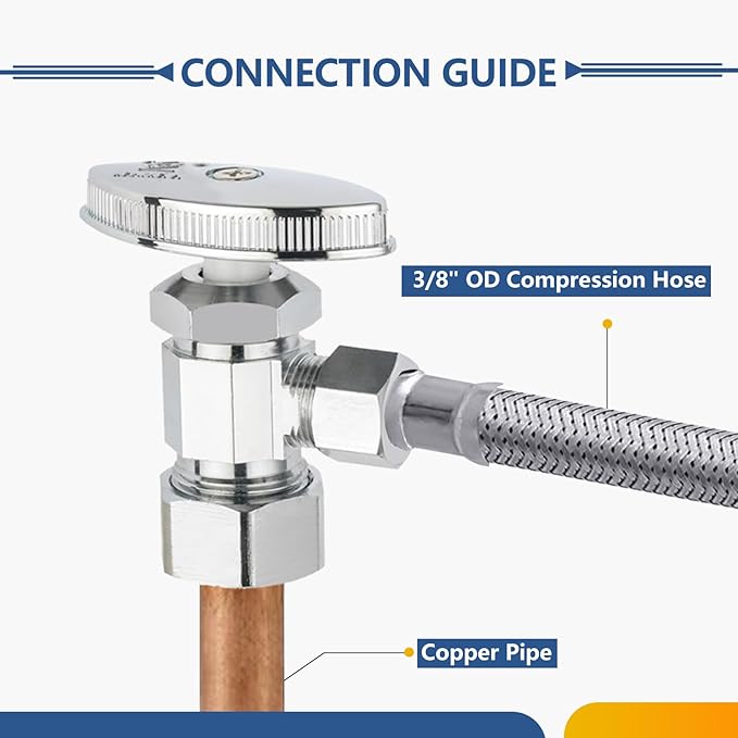 20-Pack GUOFIS Angle Stop Valve with Multi-Turn,1/2-Inch Nominal (5/8" OD) Compression x 3/8-Inch OD Compression Water Shut-off Valves(LF Brass Chrome Plate)(VALVE362-20Pack)
