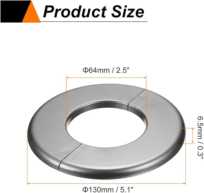 HARFINGTON 8pcs Wall Split Flange 64mm/2.5" Self-Adhesive Plumbing Cover Plates ABS Plastic Round Escutcheon Plate Buckle Design for Water Pipe Bathroom Kitchen Decoration, Gray