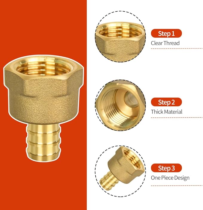 20 Pack PEX 1/2" x 1/2" NPT Female Fittings, 1/2" x 1/2" NPT Female Threaded Adapter Crimp Fitting, Brass, Full Port for PEX pipes in plumbing jobs