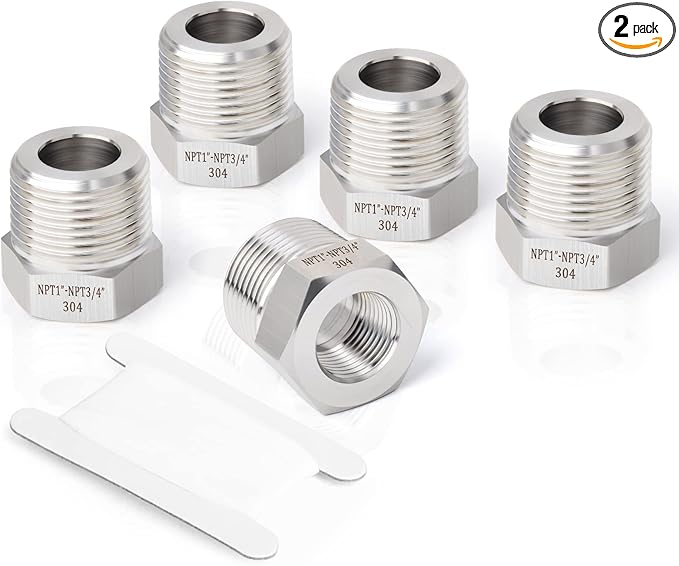 TAISHER 2PCS Forging of 304 Stainless Steel Reducer Hex Bushing, 1" Male NPT to 3/4" Female NPT, Reducing Cast Pipe Adapter Fitting
