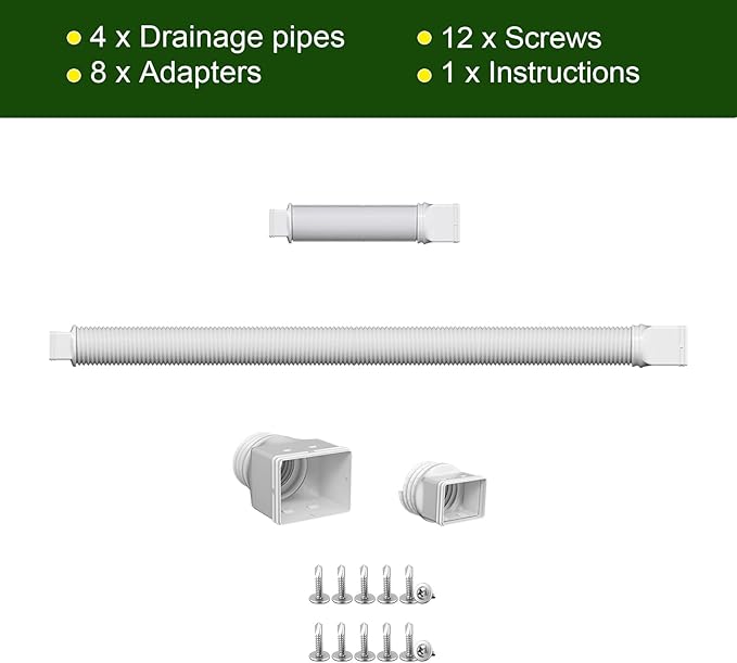 Rain Gutter Downspout Extensions, Downspout Extender for Rainwater Drainage Flexible, Down Spout Drain Extension Pipe and Extendable from 21 to 66 Inches (4 Pack, White)