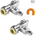 WiseWater Tee Stop Valves 1/2" Push x 1/2" Push x 3/8" O.D Push Fit Valve with Disconnect Clip, 1/4 Turn Chrome Plated Brass Water Shut Off Valve for Copper, PEX, CPVC Pipe (2 Pack)