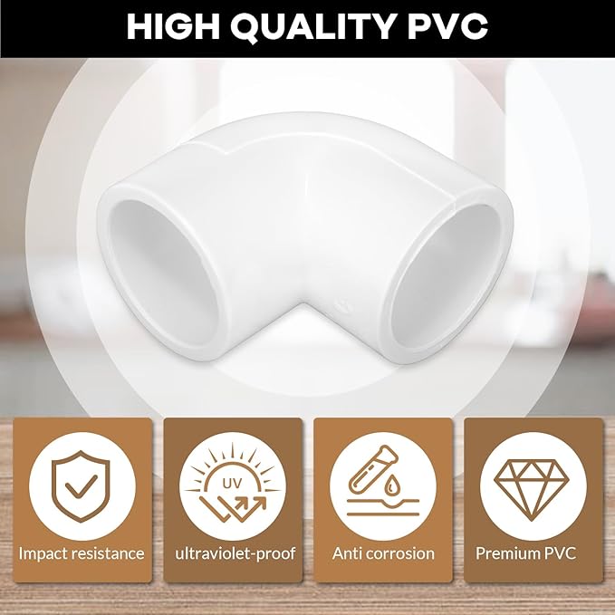 12 Pack 1 inch 90 Degree PVC Elbow Pipe Fittings, 2 Way Right Angle Furniture Grade PVC Pipe Fitting Connectors for DIY Shelf Building Furniture Garden Support Structure