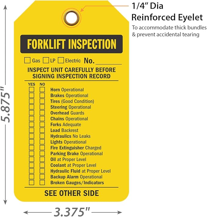 SmartSign 2 Sided Forklift Inspection Tag | 3.375" x 5.875" Plastic, Pack of 25, Made in USA