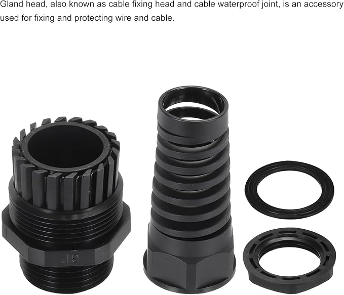 uxcell 2Pcs G1" IP68 Cable Gland Waterproof 18-25mm Adjustable Strain Relief Cord Connector Spiral Nylon Joint Gasket for Cable Wire, Black