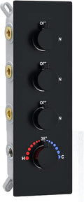 3 Outlets Shower Faucet Valve with Diverter - All Function Can Run Together, 3 Way Concealed Shower Control Valve Kit Mixer Mixing (Matte Black, 4 Handle)