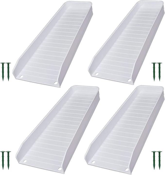 4-Pack Rain Gutter Downspout Splash Block - 16" Fixable Gutter Downspout Extension for Rainwater Drainage, Ladder Downwards Design with 8 Fixed PP Nails (White)