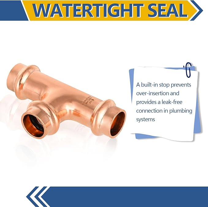 20-Pack GUOFIS Copper Press Tee,1/2" x 1/2"x 1/2" Tee Fittings for Copper Tube Connection with Stop(PRESS009-20Pack)