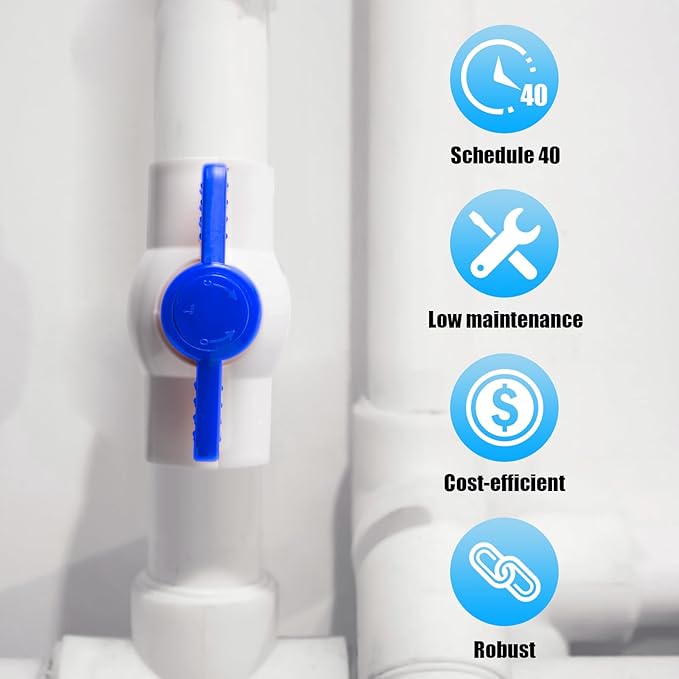 10PCS 1/2" PVC Ball Valve, Shut-Off Ball Valves Socket with Easy Turn Blue T-Handles, Slip PVC Valve for Water Project, Swimming Pool, Sewage Pump, Sprinkler Line, Outdoor Plumbing & Irrigation System