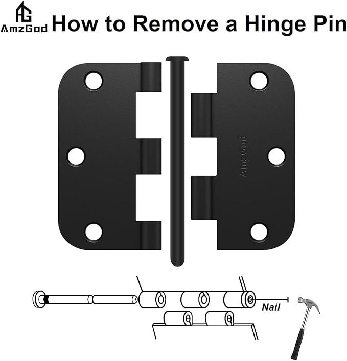 Door Hinges Matte Black - 54 Pack Black Door Hinges 3.5 Inch Rounded Interior Door Hinge with 5/8" Radius Corners - Black Hinges for Doors 3 1/2 Inches Flat Iron Residential Door Hardware