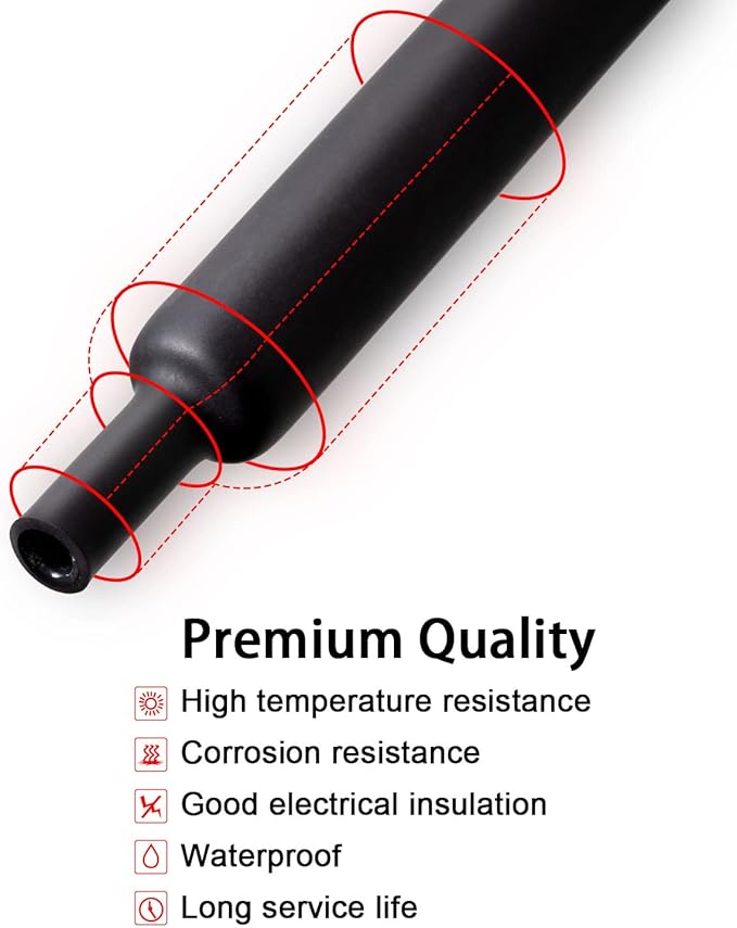 3/4 inch (Diameter) 3:1 Dual Wall Adhesive Heat Shrink Tubing, Large Glue Lined Marine Cable Sleeve Tube, Premium Wire Wrap Protector for DIY by MILAPEAK (4 Feet, Black)