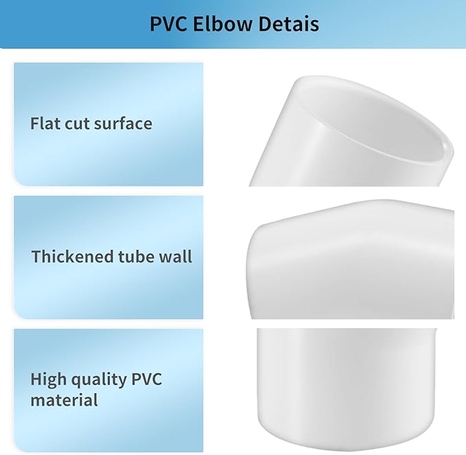 1-1/2 Inch 22.5 Degree PVC Elbow Pipe Fitting, 1-1/2" PVC Corner Adapter SCH40 Furniture Build Grade, for Home Sewer Plumbing Water Line, White 2 Pack