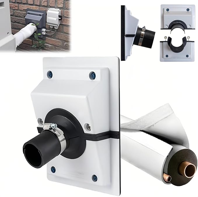 HVAC Wall Penetration & Line-Set Cover Kit, Easy-Install Wall Sleeve for Mini Splits & AC Systems, Weatherproof Universal Fit (White Sealing Plate+Insulated Cover, L（Pipe 6 CM）)