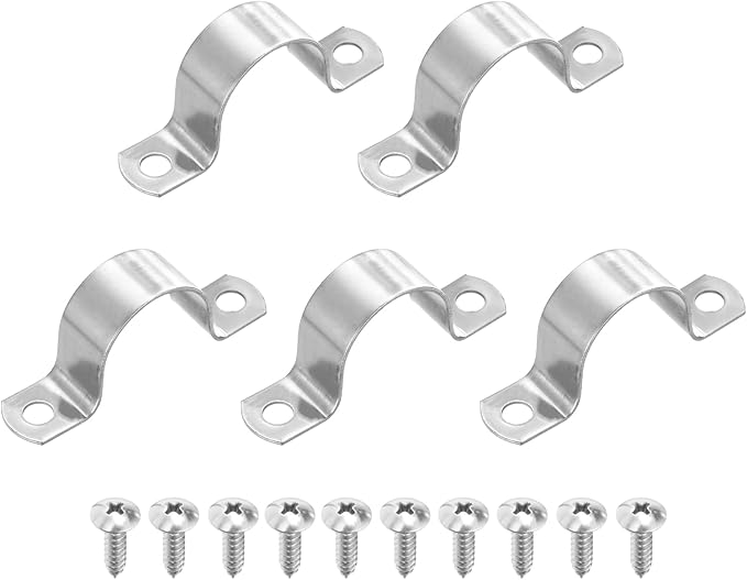 uxcell 5Pcs 32mm(1-1/4") Two Hole Rigid Pipe Strap, 304 Stainless Steel Conduit Clamp Thicken U Bracket Heavy Duty Pipe Clamp with Self-Tapping Screws for Fixing Tube Cable, Silver