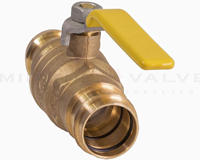 Midline Valve 1 Inch Press Ball Valve with Double-O-Ring, Full Port Press Ball Valve with 1" Connections, Brass Finish