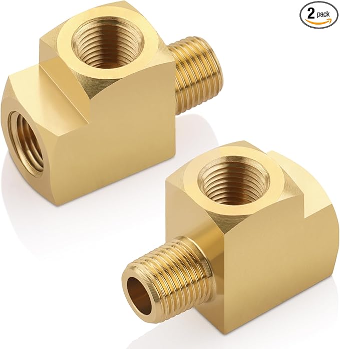 2pcs 1/8" Brass Tee Fittings 1/8" NPT Female Pipe to 1/8" NPT Male to 1/8" NPT Female Brass Barstock Street Tee Pipe Fittings 3 Way for Joining Pipe
