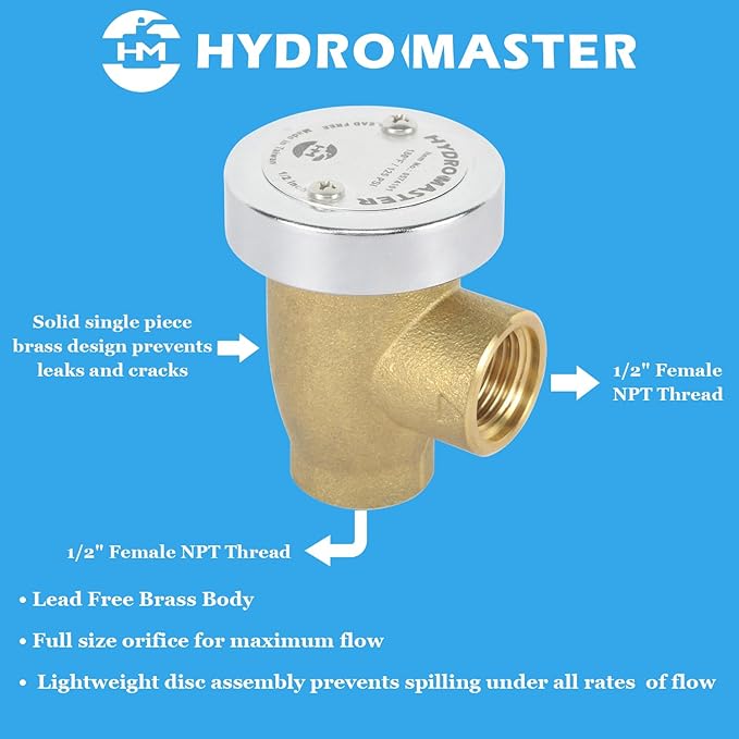 HYDRO MASTER Water Anti-Siphon Vacuum Breaker, 1/2 in., Brass Body & Chrome-Plated Cap, LF Brass.