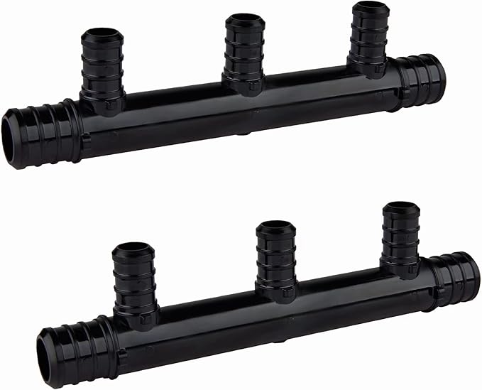 (Pack of 2) EFIELD Open Poly PPSU Barb Crimp Pex Manifold: 3/4 Trunk, 1/2" Port (3 Ports),(PPSU1807015-2PCS)