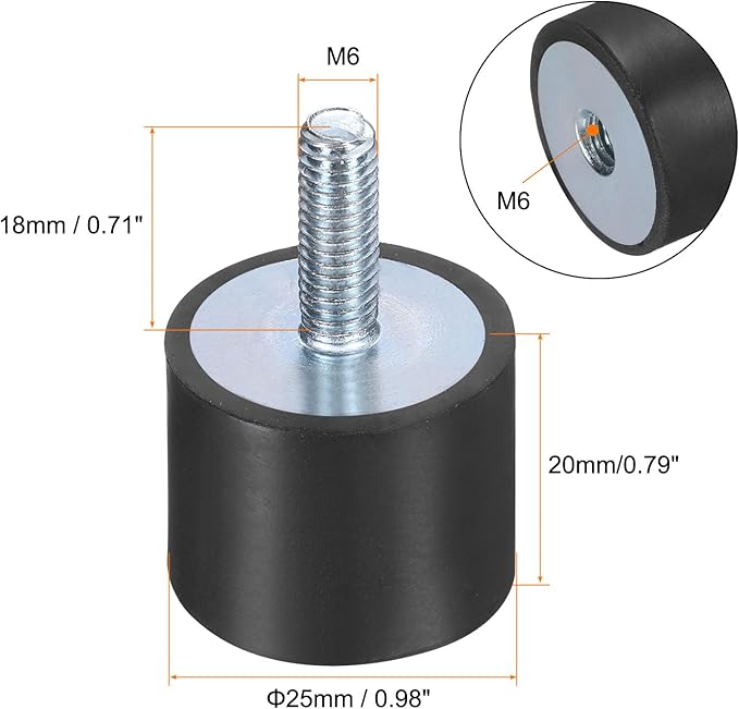 uxcell 8pcs M6x18mm Rubber Isolator Mounts with Studs 25x20mm Male Female Vibration Shock Absorber Zinc Plated Cylindrical Thread Mounts Anti Vibration Isolators with 8pcs M6 Lock Nuts