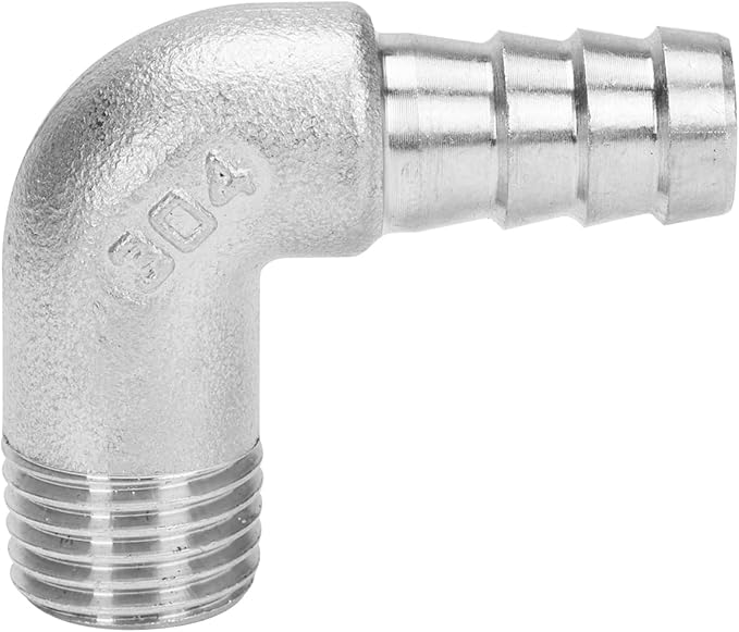 DERNORD 3/8" Hose Barb x 1/4" Male NPT Stainless Steel 90 Degree Elbow- Home Brew Pipe Fitting