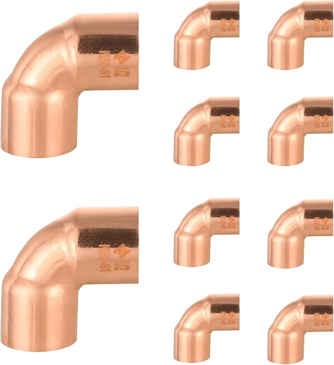 HeSun 10-Pack Copper Fittings, 1/2-Inch Short Radius 90-Degree Copper Elbow, C x C with Sweat Solder Connection