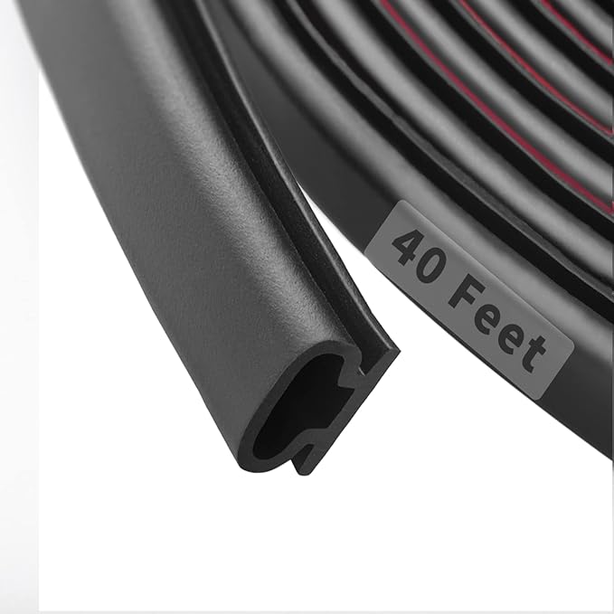 40 Feet Rubber Weather Stripping Door Seal Strip, Self-Adhesive Backing D-Shape Door Weatherstripping for Door Frame Insulation Large Gap, Easy Cut to Size(Black)