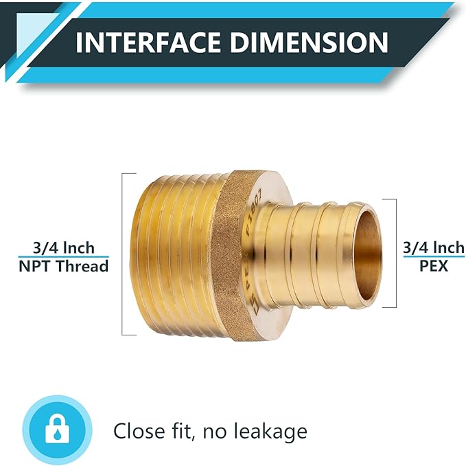 (10-Pack) PEX Fittings, Pex 3/4"x3/4" Male Threaded NPT Adapter, Brass Crimp Fittings, for PEX Tubing Pipe Plumbing, ASTM F1807(PEX1807021)