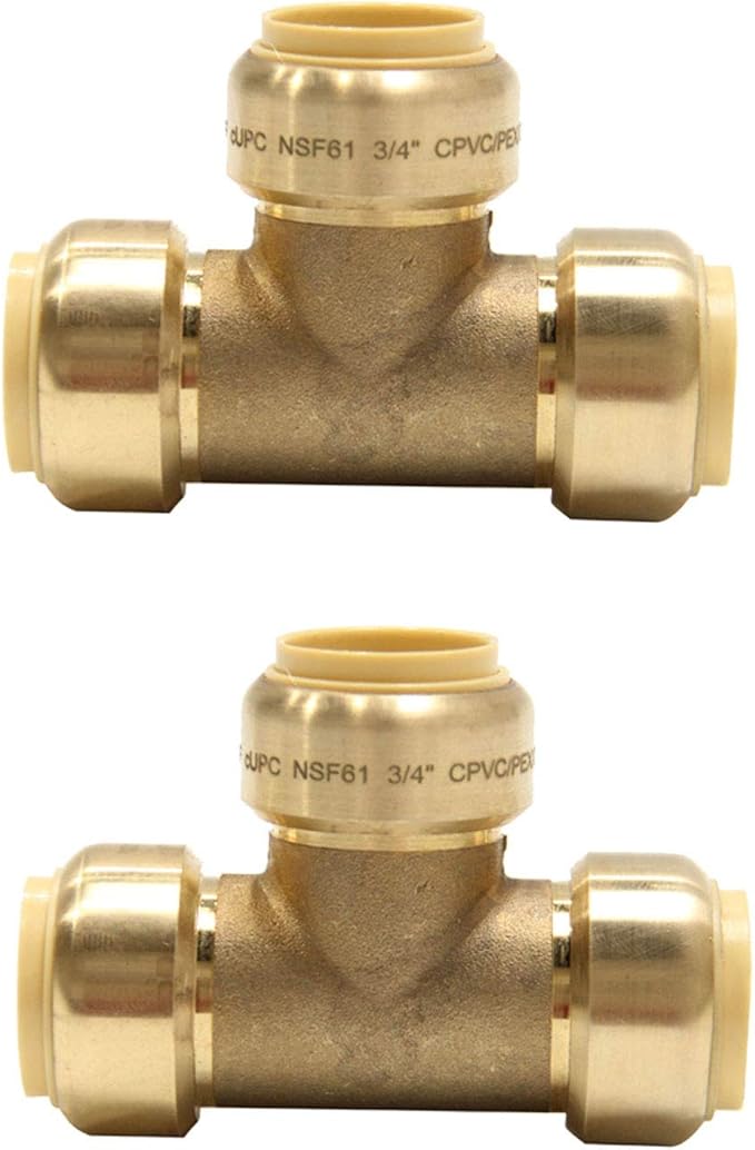 (Pack of 2) EFIELD 3/4 Inch Tee Push-Fit Fitting to Connect Pex, Copper, CPVC With Disconnect Clip,(PF081)